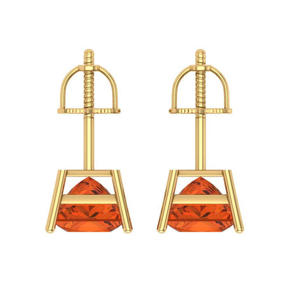 3 ctw Red Zirconia Studs Earrings | 6.5mm Princess Cut White Gold Screw back | April Birthstone