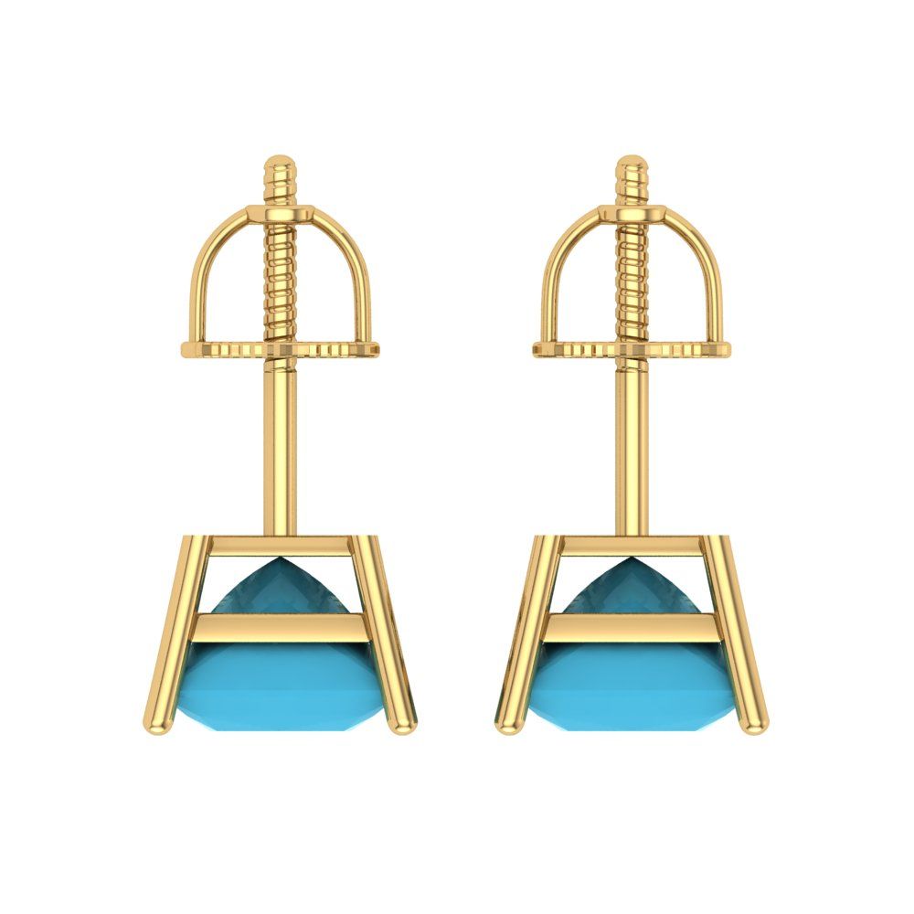 3 ctw Turquoise Studs Earrings | 6.5mm Princess Cut White Gold Screw back | December Birthstone