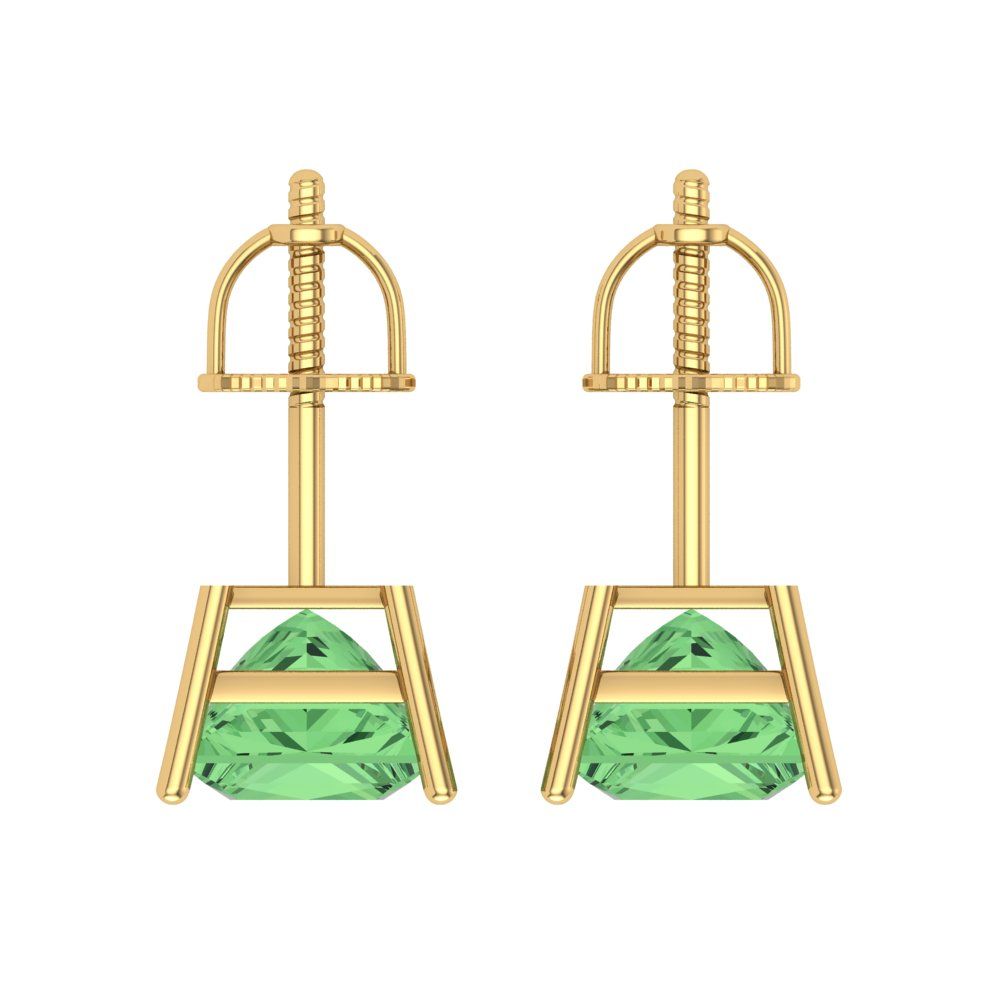 3 ctw Green Zirconia Studs Earrings | 6.5mm Princess Cut White Gold Screw back | April Birthstone