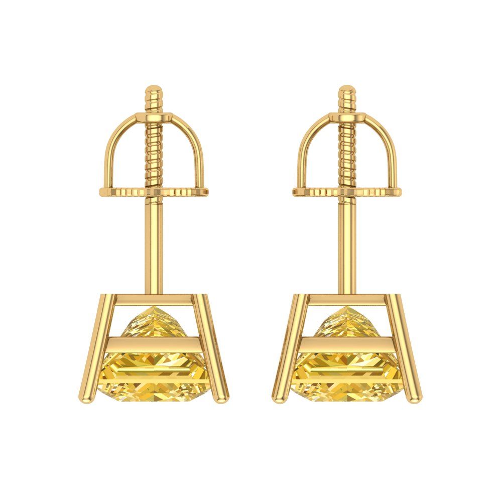 3 ctw Citrine Studs Earrings | 6.5mm Princess Cut White Gold Screw back | November Birthstone