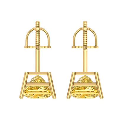 3 ctw Citrine Studs Earrings | 6.5mm Princess Cut White Gold Screw back | November Birthstone