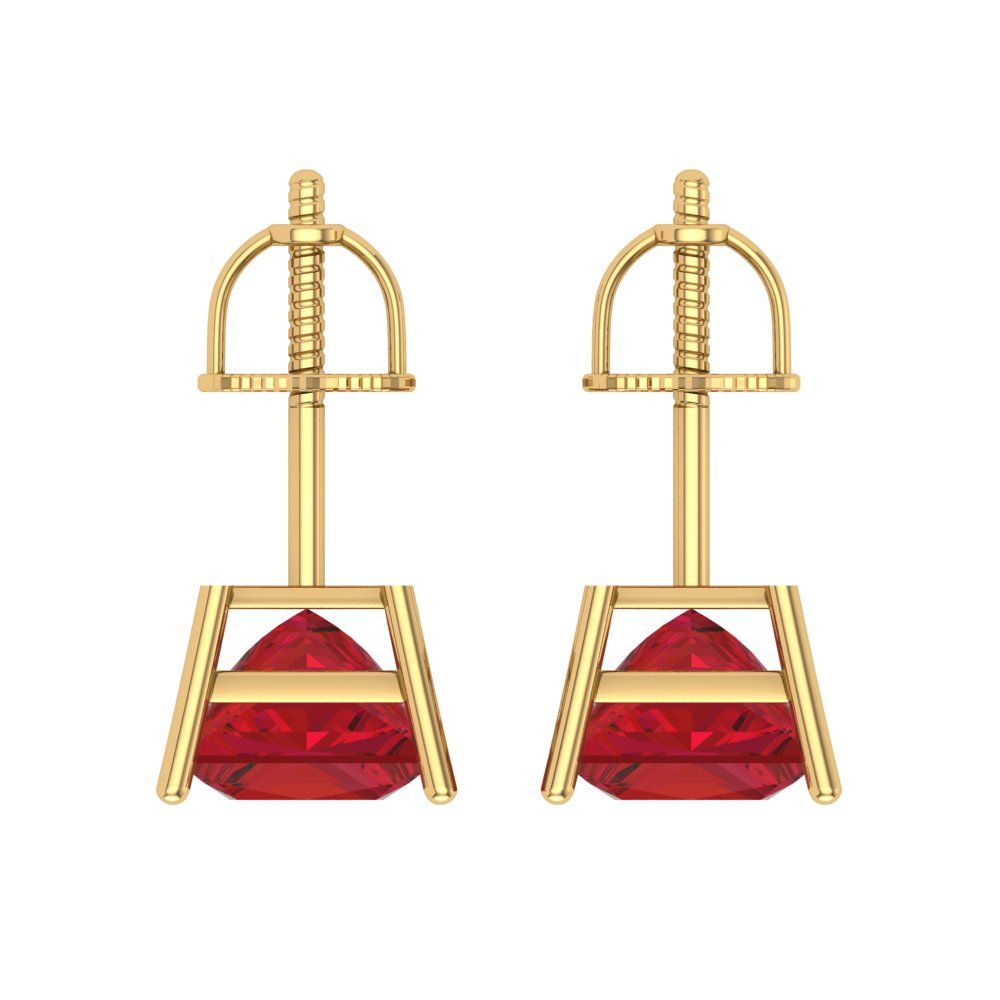 3 ctw Pink Tourmaline Studs Earrings | 6.5mm Princess Cut White Gold Screw back | April Birthstone