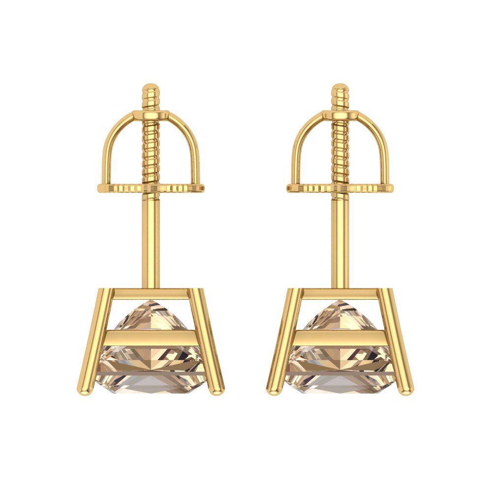 3 ctw Yellow Moissanite Studs Earrings | 6.5mm Princess Cut White Gold Screw back | April Birthstone