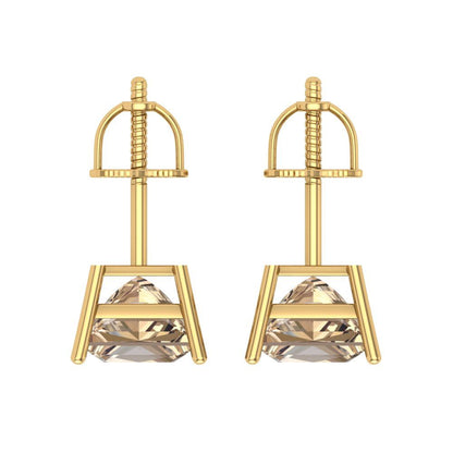 3 ctw Yellow Moissanite Studs Earrings | 6.5mm Princess Cut White Gold Screw back | April Birthstone