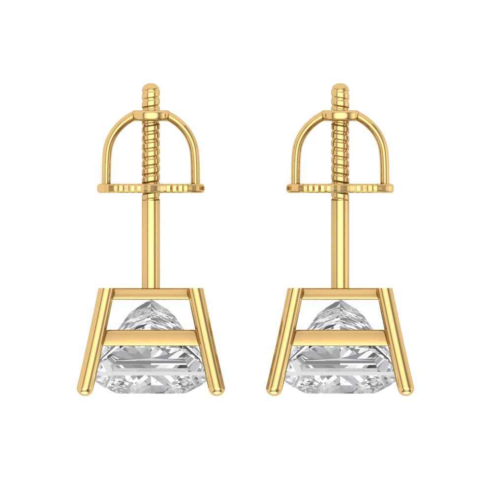 3 ctw Zirconia Diamond Studs Earrings | 6.5mm Princess Cut White Gold Screw back | April Birthstone