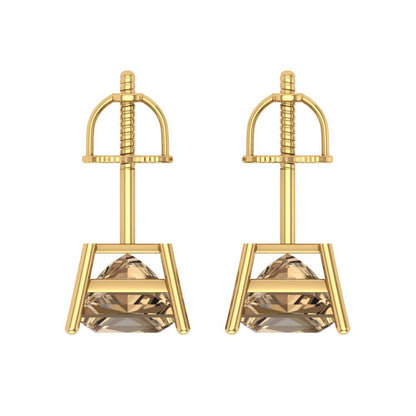 3 ctw Champagne Studs Earrings | 6.5mm Princess Cut White Gold Screw back | April Birthstone