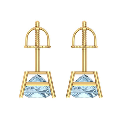 3 ctw Swiss Blue Topaz Studs Earrings | 6.5mm Princess Cut White Gold Screw back | December Birthstone