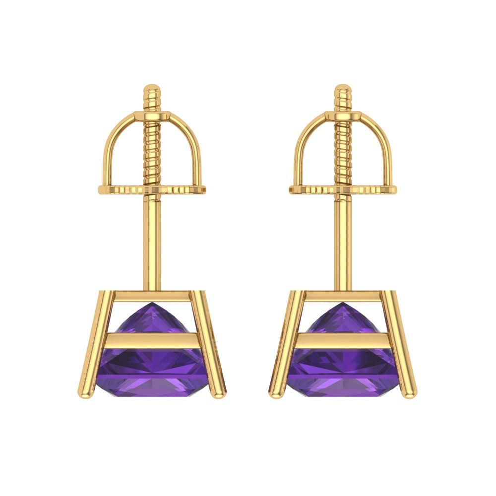 3 ctw Amethyst Studs Earrings | 6.5mm Princess Cut White Gold Screw back | February Birthstone