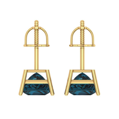3 ctw London Blue Topaz Studs Earrings | 6.5mm Princess Cut White Gold Screw back | December Birthstone