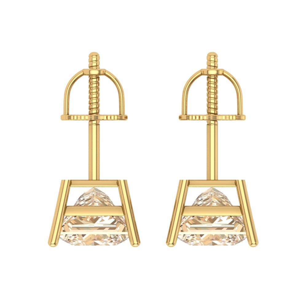 3 ctw Morganite Studs Earrings | 6.5mm Princess Cut White Gold Screw back | February Birthstone