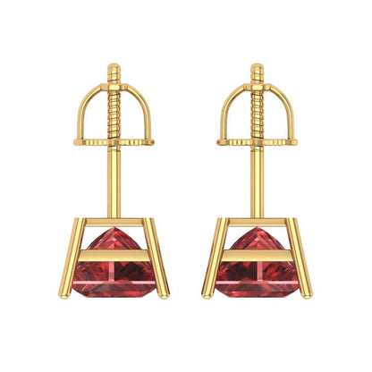 3 ctw Garnet Studs Earrings | 6.5mm Princess Cut White Gold Screw back | January Birthstone
