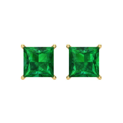 3 ctw Emerald Studs Earrings | 6.5mm Princess Cut White Gold Screw back | May Birthstone