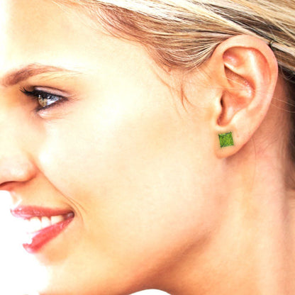 3 ctw Peridot Studs Earrings | 6.5mm Princess Cut White Gold Screw back | August Birthstone