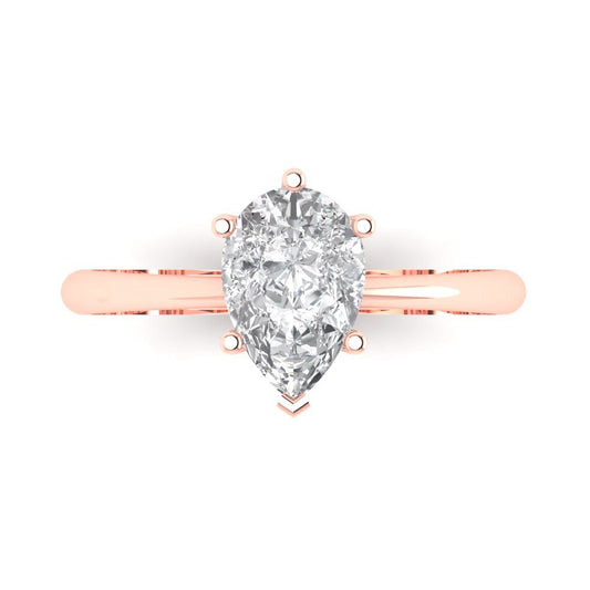 1.5 cttw Zirconia Simulated Diamond Solitaire  Engagement Ring - Solid Rose Gold (VVS1, Pear Cut,9x6mm)