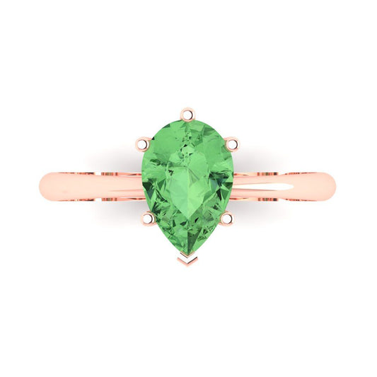 1.5 cttw Zirconia Simulated Green Diamond Solitaire  Engagement Ring - Solid Rose Gold (VVS1, Pear Cut,9x6mm)