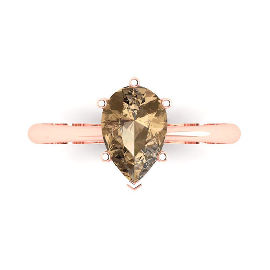 1.5 cttw Zirconia Simulated Champagne Diamond Solitaire  Engagement Ring - Solid Rose Gold (VVS1, Pear Cut,9x6mm)