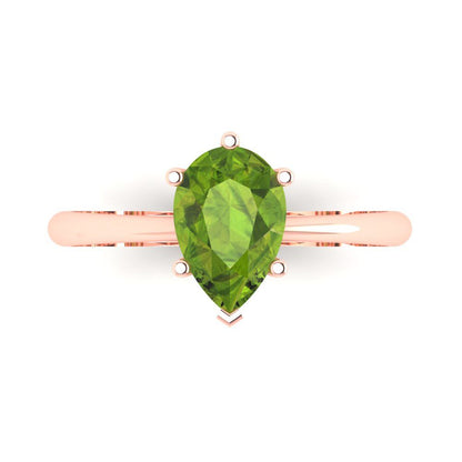 1.5 cttw Natural Peridot Solitaire  Engagement Ring - Solid Gold (Pear Cut,9x6mm)