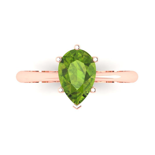 1.5 cttw Natural Peridot Solitaire  Engagement Ring - Solid Rose Gold (VVS1, Pear Cut,9x6mm)