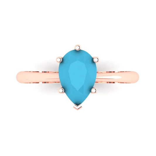 1.5 cttw Simulated Turquoise Solitaire  Engagement Ring - Solid Rose Gold (VVS1, Pear Cut,9x6mm)