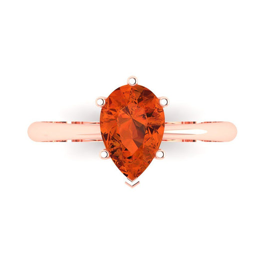 1.5 cttw Zirconia Simulated Red Diamond Solitaire  Engagement Ring - Solid Rose Gold (VVS1, Pear Cut,9x6mm)