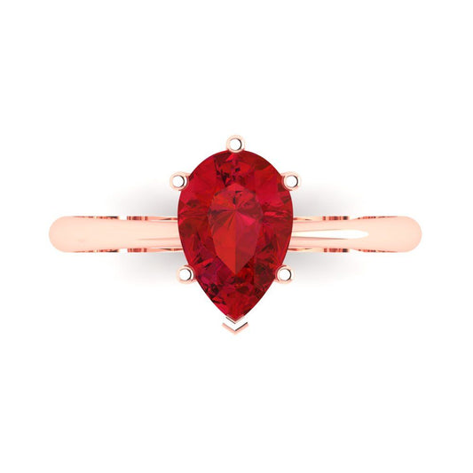 1.5 cttw Simulated Ruby Solitaire  Engagement Ring - Solid Rose Gold (VVS1, Pear Cut,9x6mm)