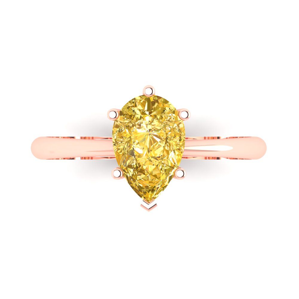 1.5 cttw Zirconia Simulated Yellow Diamond Solitaire  Engagement Ring - Solid Gold (VVS1, Pear Cut,9x6mm)