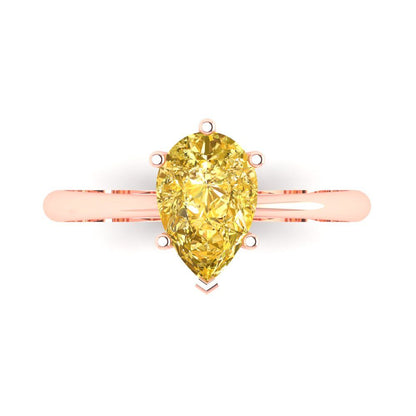 1.5 cttw Zirconia Simulated Yellow Diamond Solitaire  Engagement Ring - Solid Gold (VVS1, Pear Cut,9x6mm)