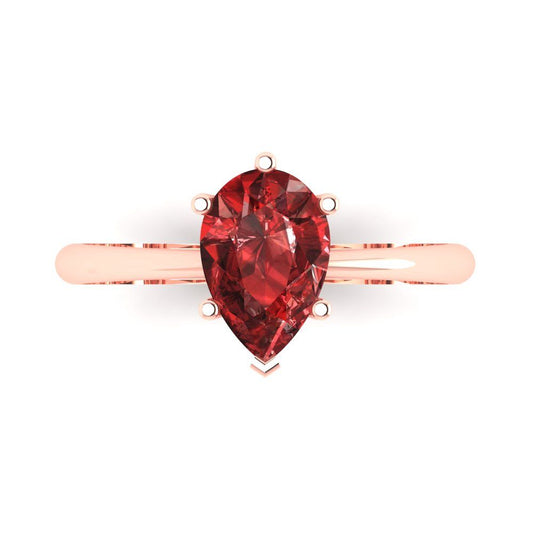 1.5 cttw Natural Garnet Solitaire  Engagement Ring - Solid Rose Gold (VVS1, Pear Cut,9x6mm)