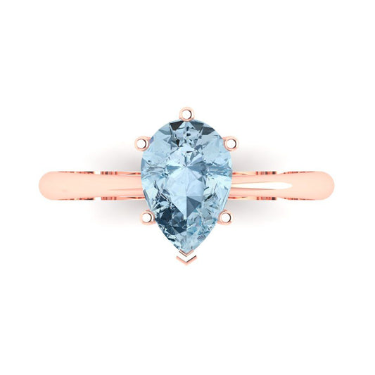 1.5 cttw Natural Aquamarine Solitaire  Engagement Ring - Solid Rose Gold (VVS1, Pear Cut,9x6mm)