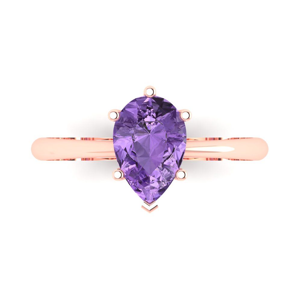 1.5 cttw Simulated Alexandrite Solitaire  Engagement Ring - Solid Rose Gold (VVS1, Pear Cut,9x6mm)