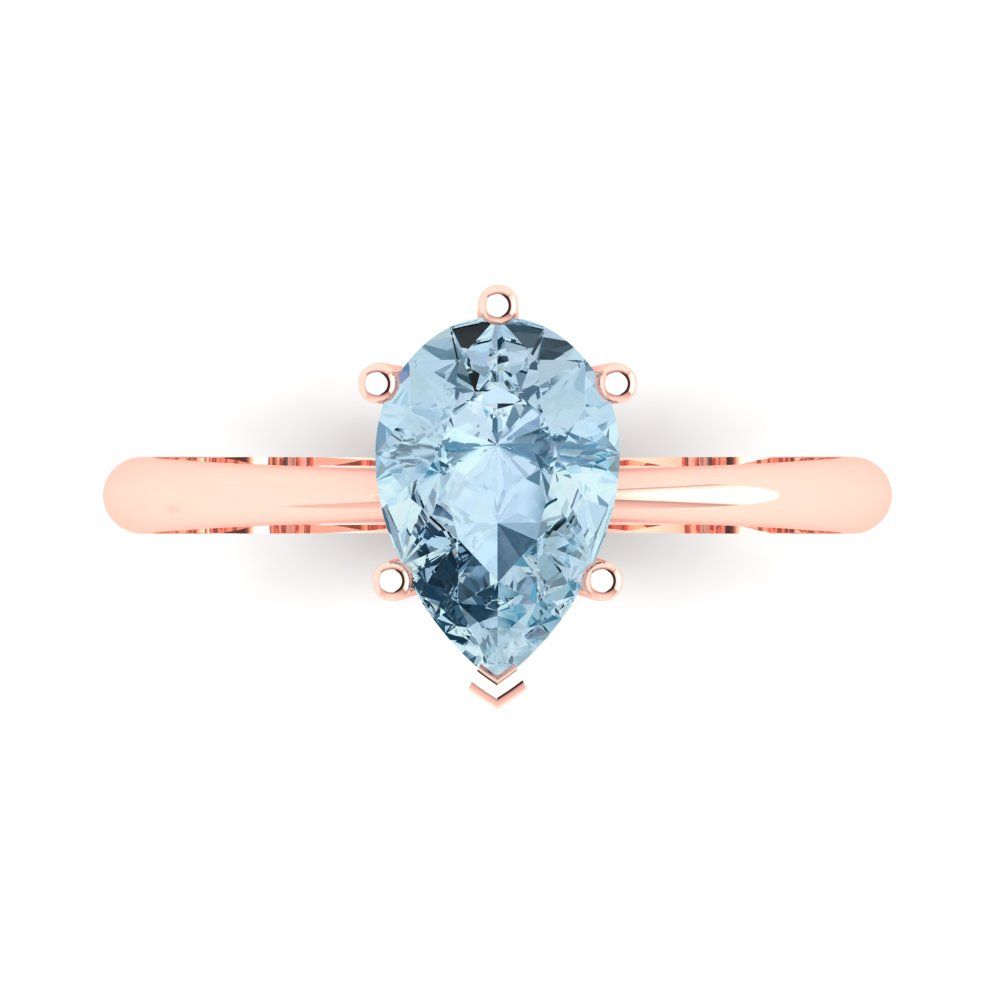 1.5 cttw Natural Sky Blue Topaz Solitaire  Engagement Ring - Solid Gold (Pear Cut,9x6mm)