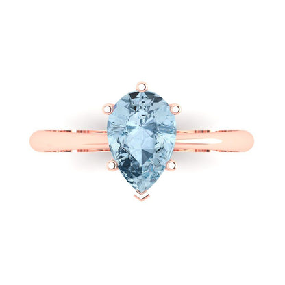 1.5 cttw Natural Sky Blue Topaz Solitaire  Engagement Ring - Solid Gold (Pear Cut,9x6mm)