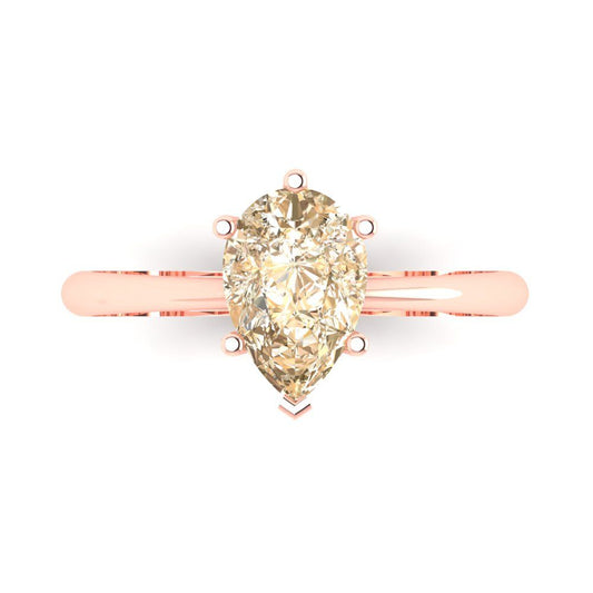 1.5 cttw Natural Morganite Solitaire  Engagement Ring - Solid Rose Gold (VVS1, Pear Cut,9x6mm)
