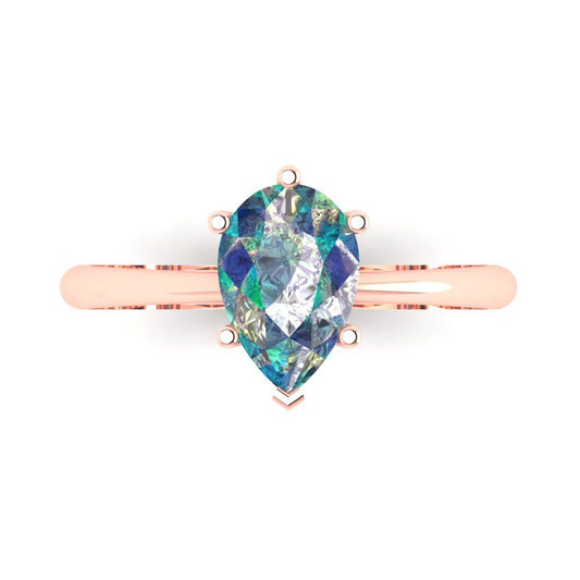 1.5 cttw Blue Moissanite Solitaire  Engagement Ring - Solid Rose Gold (VVS1, Pear Cut,9x6mm)