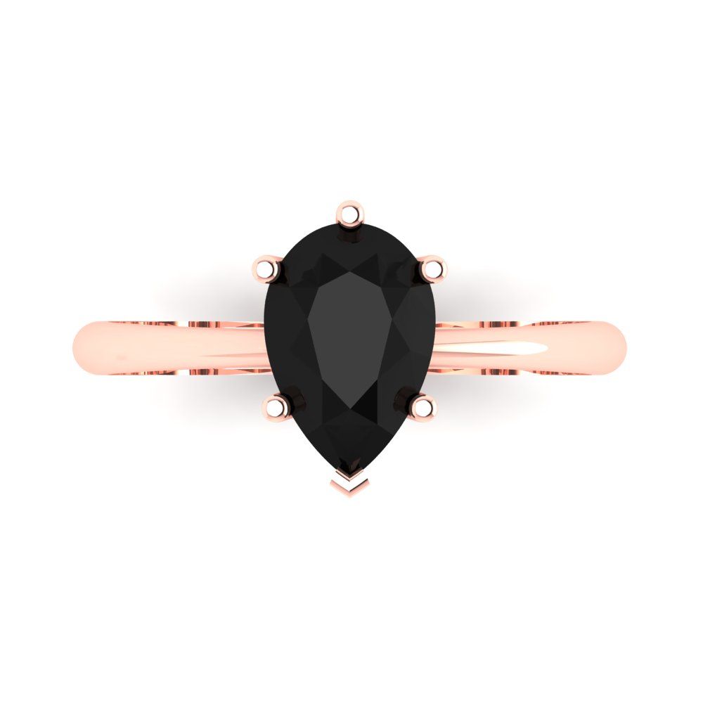 1.5 cttw Natural Onyx Solitaire  Engagement Ring - Solid Gold (Pear Cut,9x6mm)