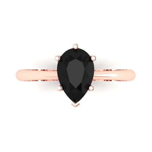 1.5 cttw Natural Onyx Solitaire  Engagement Ring - Solid Rose Gold (VVS1, Pear Cut,9x6mm)