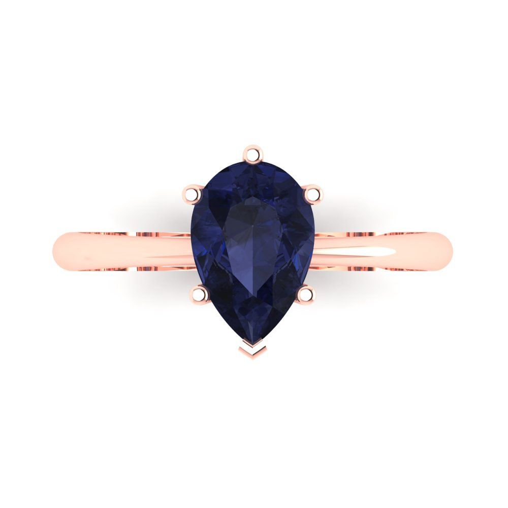 1.5 cttw Simulated Blue Sapphire Solitaire  Engagement Ring - Solid Gold (Pear Cut,9x6mm)