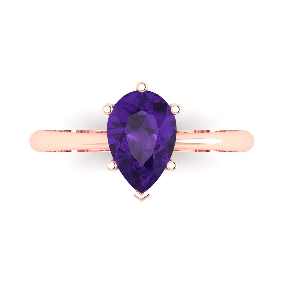 1.5 cttw Natural Amethyst Solitaire  Engagement Ring - Solid Gold (Pear Cut,9x6mm)