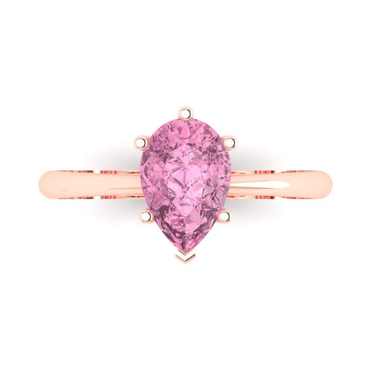 1.5 cttw Zirconia Simulated Pink Diamond Solitaire  Engagement Ring - Solid Rose Gold (VVS1, Pear Cut,9x6mm)