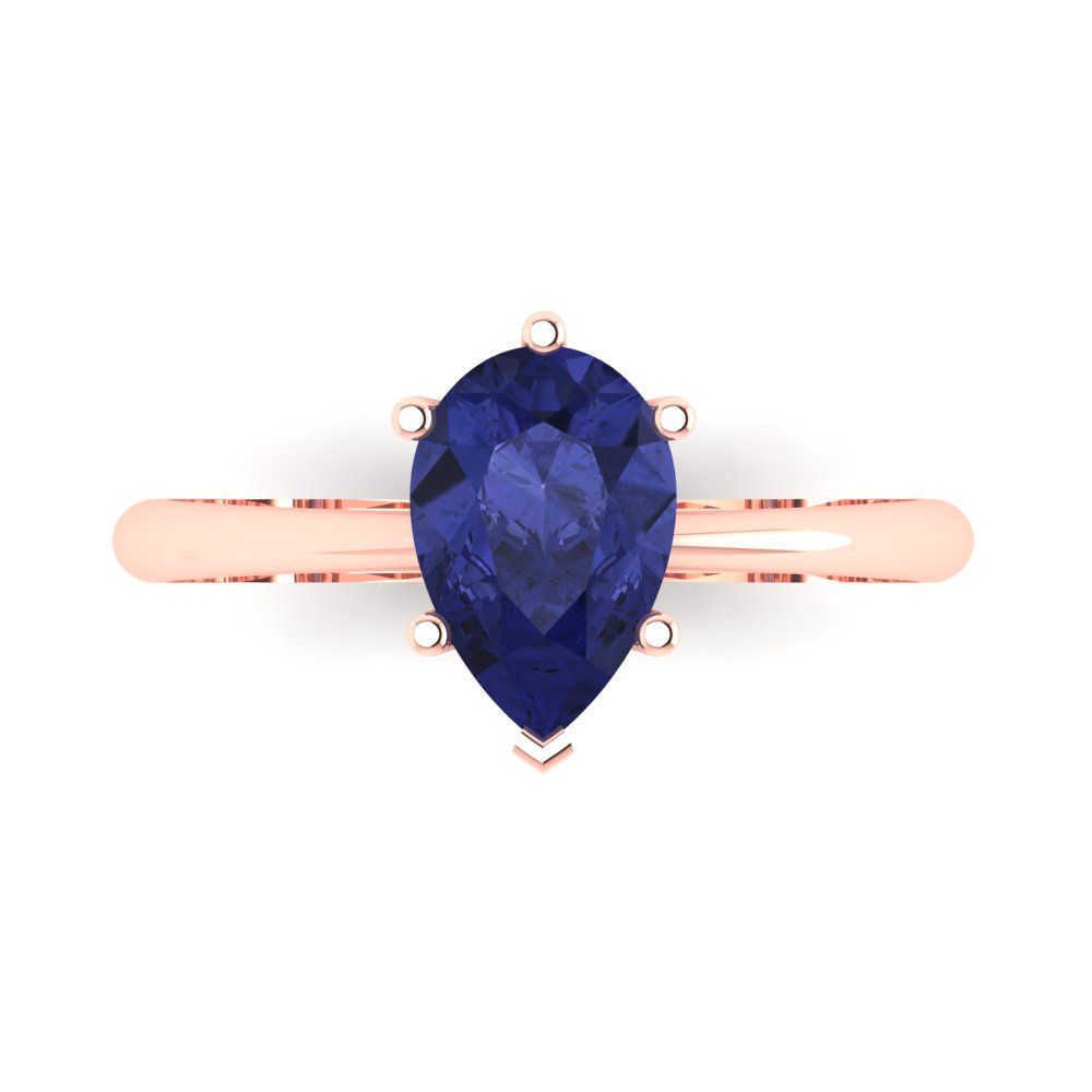 1.5 cttw Simulated Tanzanite Solitaire  Engagement Ring - Solid Gold (Pear Cut,9x6mm)