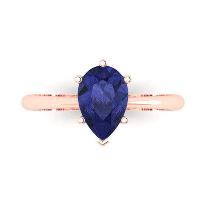 1.5 cttw Simulated Tanzanite Solitaire  Engagement Ring - Solid Gold (Pear Cut,9x6mm)
