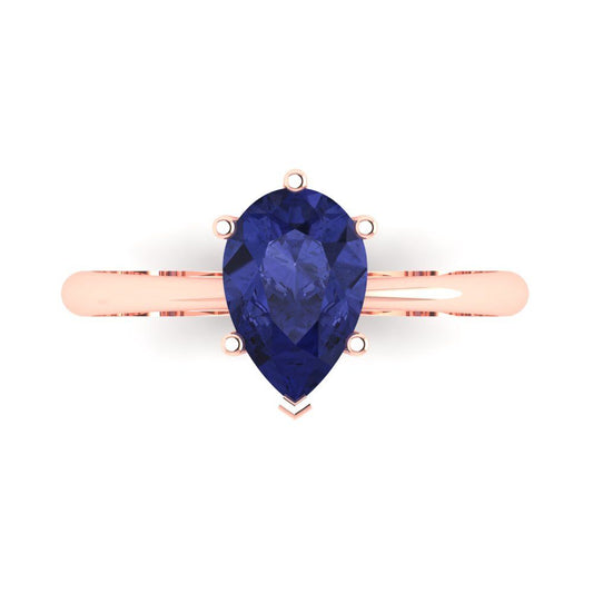 1.5 cttw Simulated Tanzanite Solitaire  Engagement Ring - Solid Rose Gold (VVS1, Pear Cut,9x6mm)