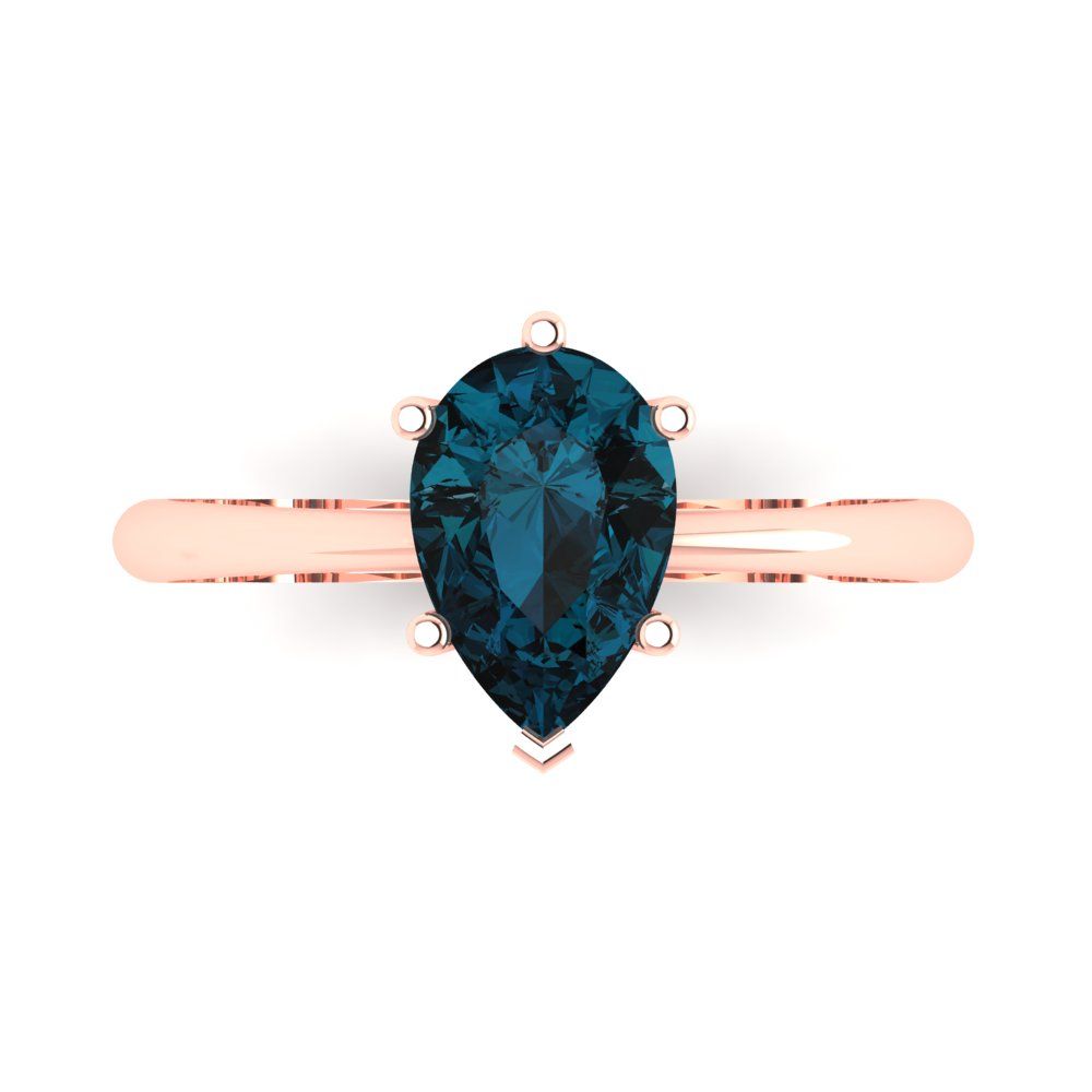 1.5 cttw Natural London Blue Topaz Solitaire  Engagement Ring - Solid Gold (Pear Cut,9x6mm)
