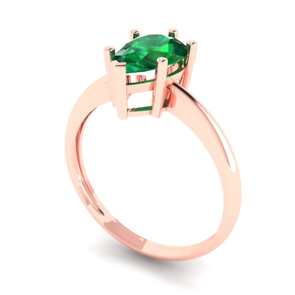1.5 cttw Simulated Emerald Solitaire  Engagement Ring - Solid Rose Gold (VVS1, Pear Cut,9x6mm)