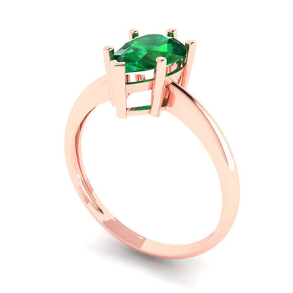 1.5 cttw Simulated Emerald Solitaire  Engagement Ring - Solid Rose Gold (VVS1, Pear Cut,9x6mm)