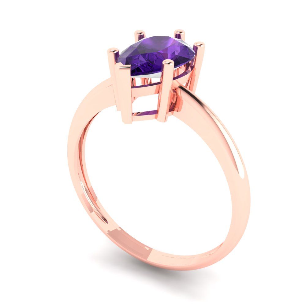 1.5 cttw Natural Amethyst Solitaire  Engagement Ring - Solid Gold (Pear Cut,9x6mm)