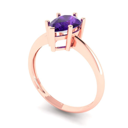 1.5 cttw Natural Amethyst Solitaire  Engagement Ring - Solid Gold (Pear Cut,9x6mm)