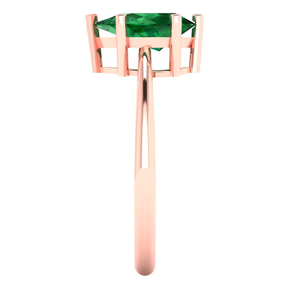 1.5 cttw Simulated Emerald Solitaire  Engagement Ring - Solid Rose Gold (VVS1, Pear Cut,9x6mm)