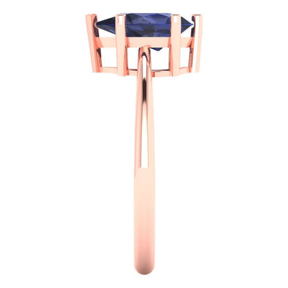 1.5 cttw Simulated Blue Sapphire Solitaire  Engagement Ring - Solid Gold (Pear Cut,9x6mm)