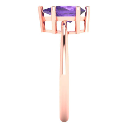 1.5 cttw Natural Amethyst Solitaire  Engagement Ring - Solid Gold (Pear Cut,9x6mm)